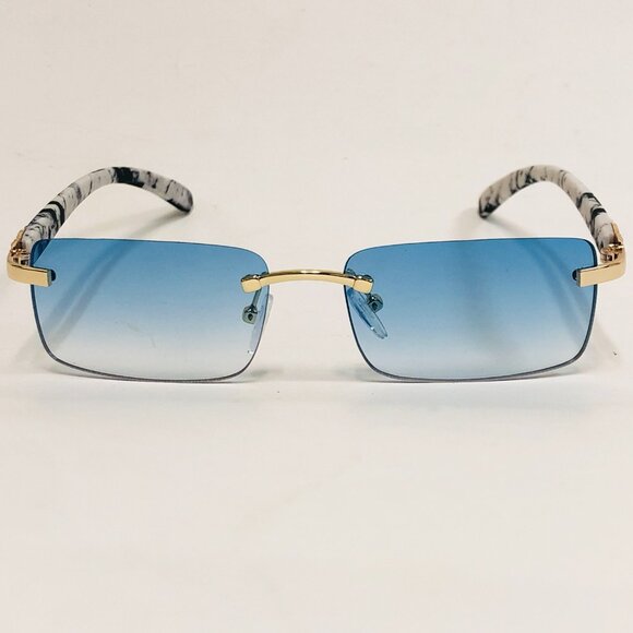 Men Sunglasses Hip Hop Gold Blue Lens Marble Arms Fashion Retro Shades Quevo New - Picture 2 of 4
